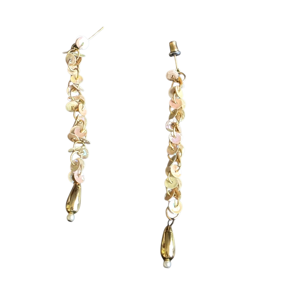 Gold Sequin Dangle Earrings - Picture 2 of 5